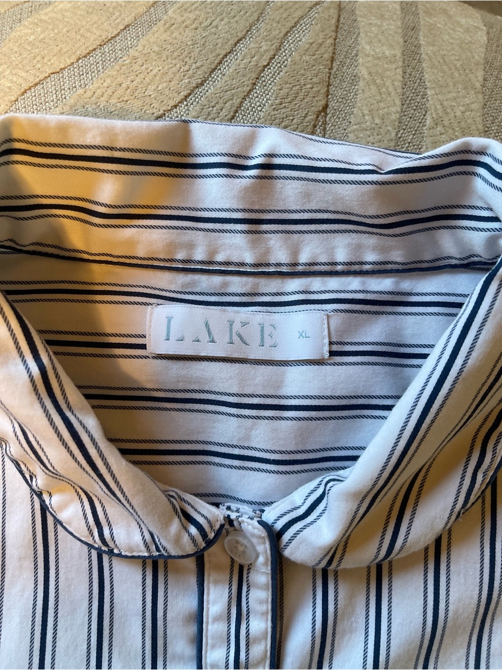 Classic Stripe Cotton-Blend Pajama Set in White and Blue - Picture 9 of 9
